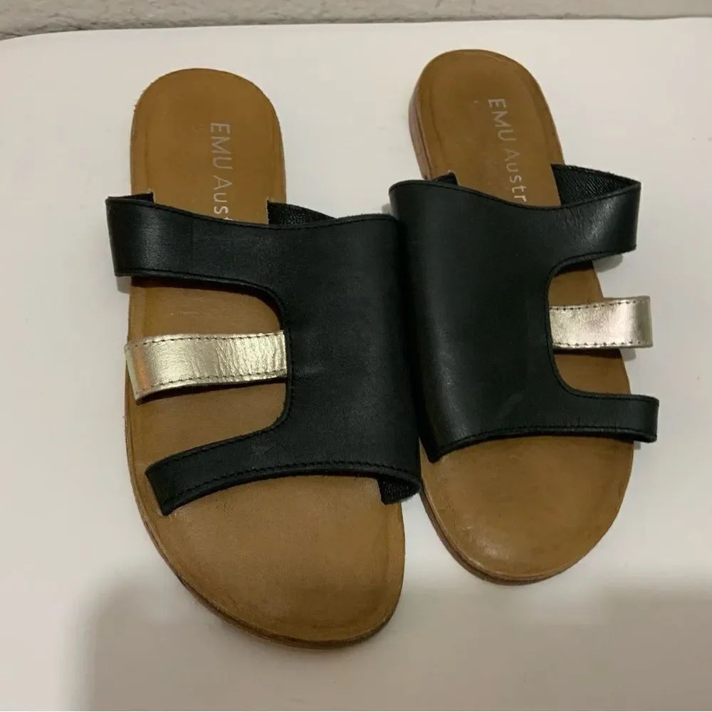 Emu Australia Women's Black Gold Sandals, Size 6
